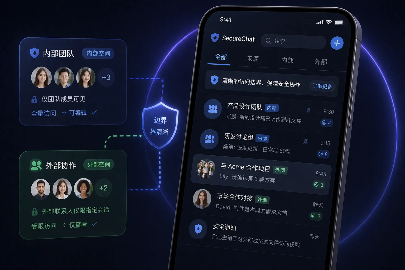SafeW 私有化部署与企业加密沟通示意